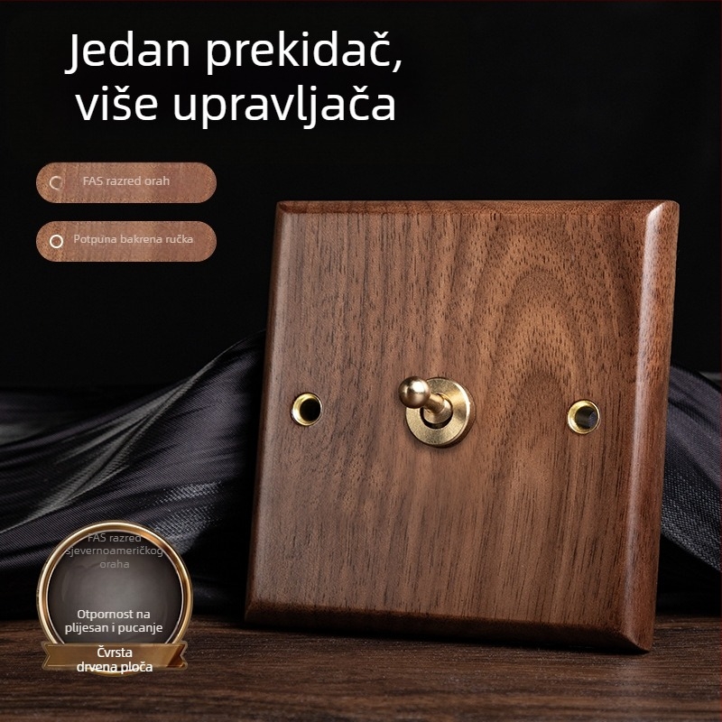86-tip zidni panel utičnice, Walnut Lever serija, masivno drvo crni orah, bakrena poluga, 10A, 220V