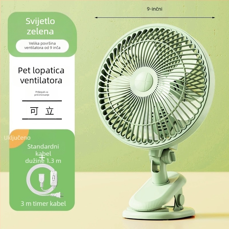 Mini klipsi/stolni ventilator s mogućnošću pričvršćivanja na zid, 5 lopatica, AC motor, 2 brzine, napajanje iz mreže