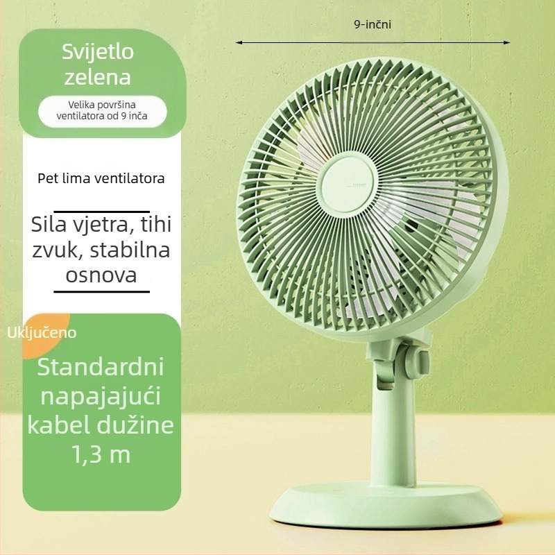 Mini klipsi/stolni ventilator s mogućnošću pričvršćivanja na zid, 5 lopatica, AC motor, 2 brzine, napajanje iz mreže