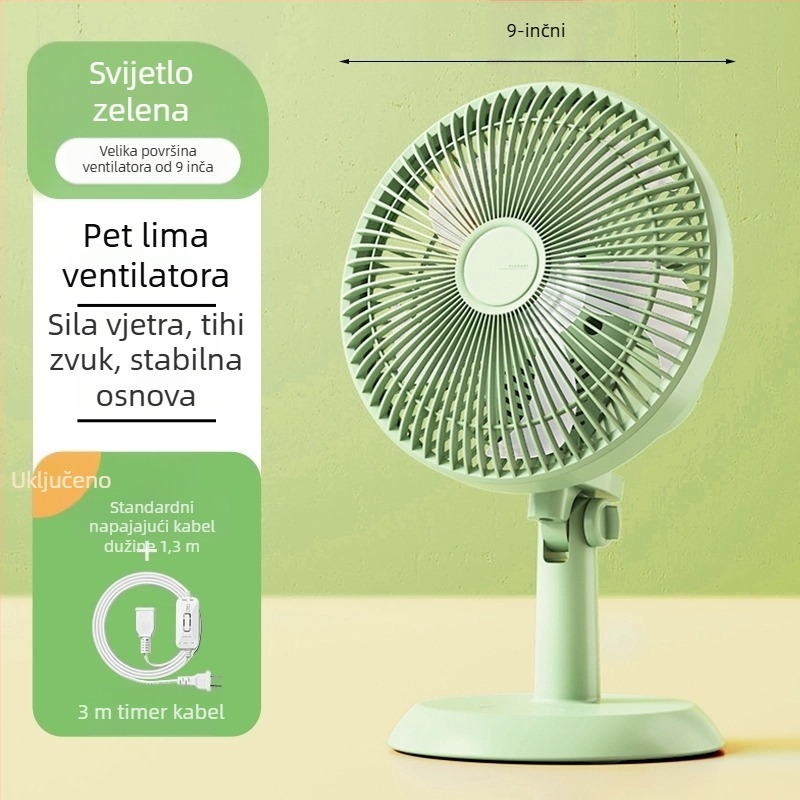 Mini klipsi/stolni ventilator s mogućnošću pričvršćivanja na zid, 5 lopatica, AC motor, 2 brzine, napajanje iz mreže