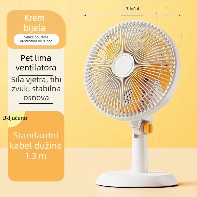 Mini klipsi/stolni ventilator s mogućnošću pričvršćivanja na zid, 5 lopatica, AC motor, 2 brzine, napajanje iz mreže