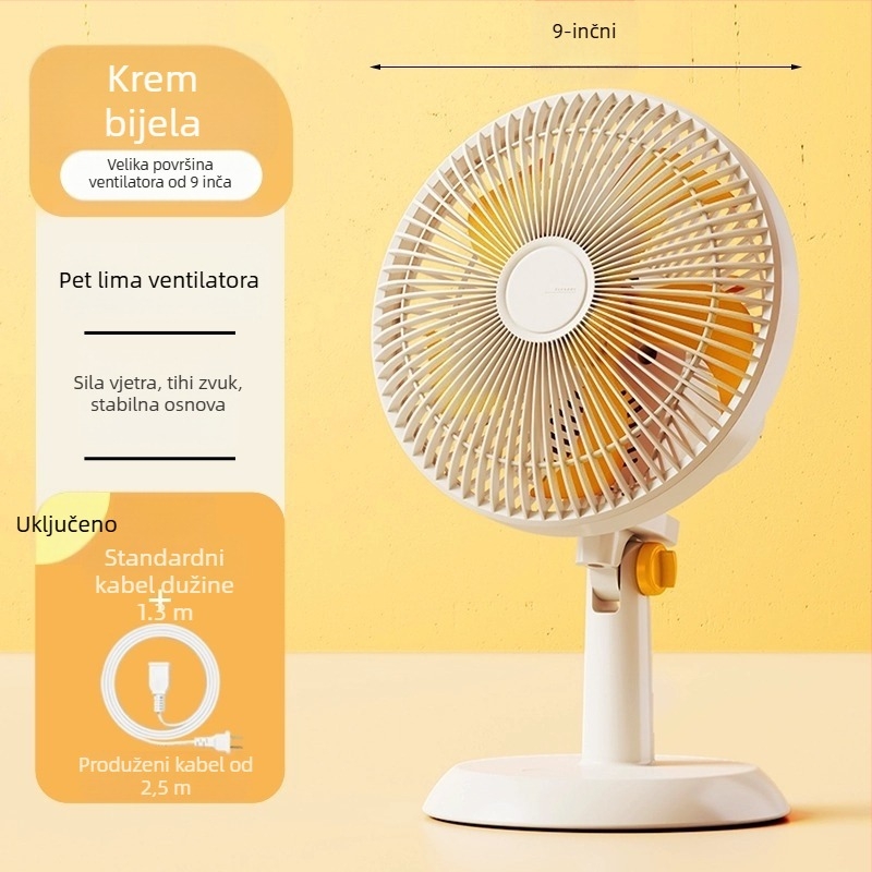 Mini klipsi/stolni ventilator s mogućnošću pričvršćivanja na zid, 5 lopatica, AC motor, 2 brzine, napajanje iz mreže