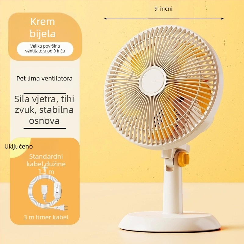 Mini klipsi/stolni ventilator s mogućnošću pričvršćivanja na zid, 5 lopatica, AC motor, 2 brzine, napajanje iz mreže