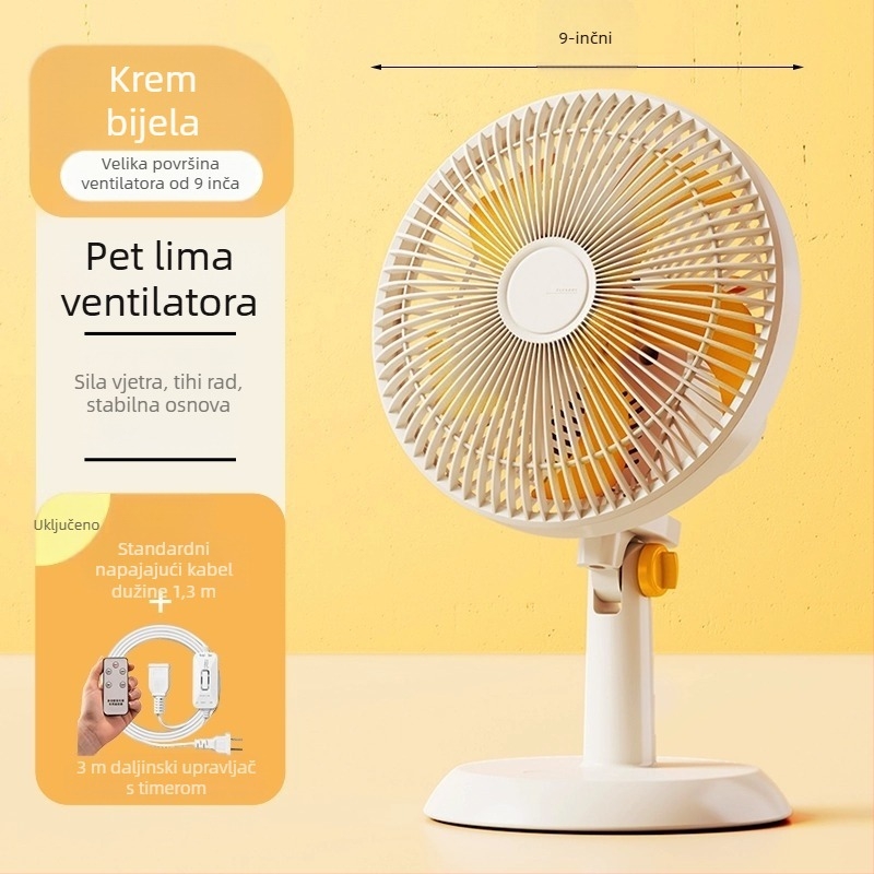 Mini klipsi/stolni ventilator s mogućnošću pričvršćivanja na zid, 5 lopatica, AC motor, 2 brzine, napajanje iz mreže