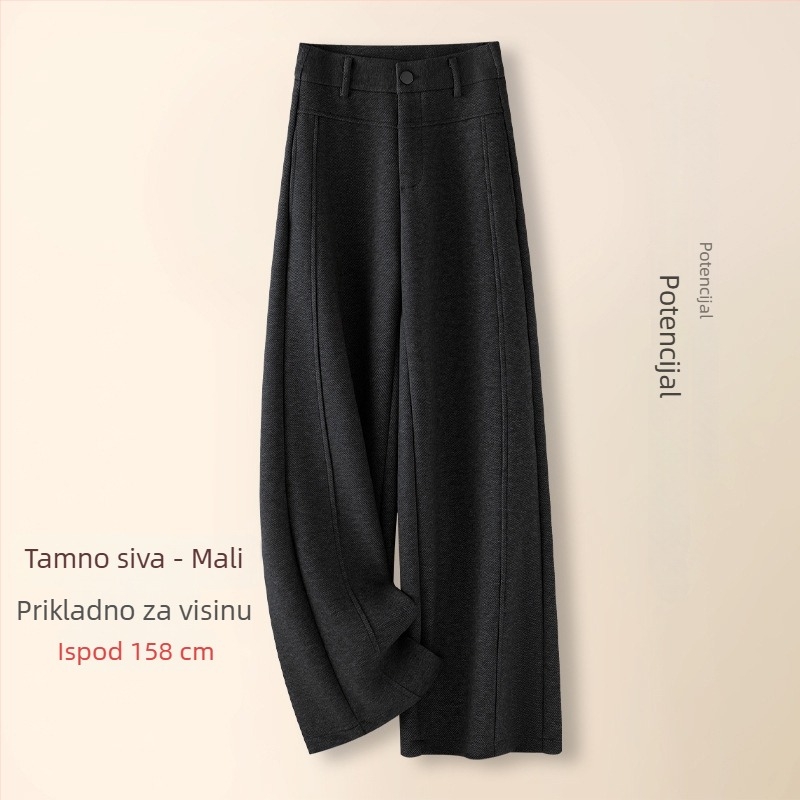 Ženske široke hlače od vunene smjese, s flis podstavom, visok pojas, zima 2025