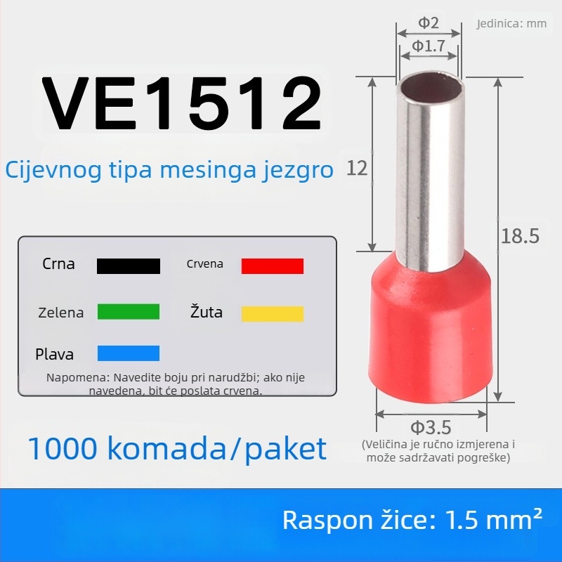 Shen Qibo cijevni terminal E0508 VE1008 E1508, PVC izoliran, za električare