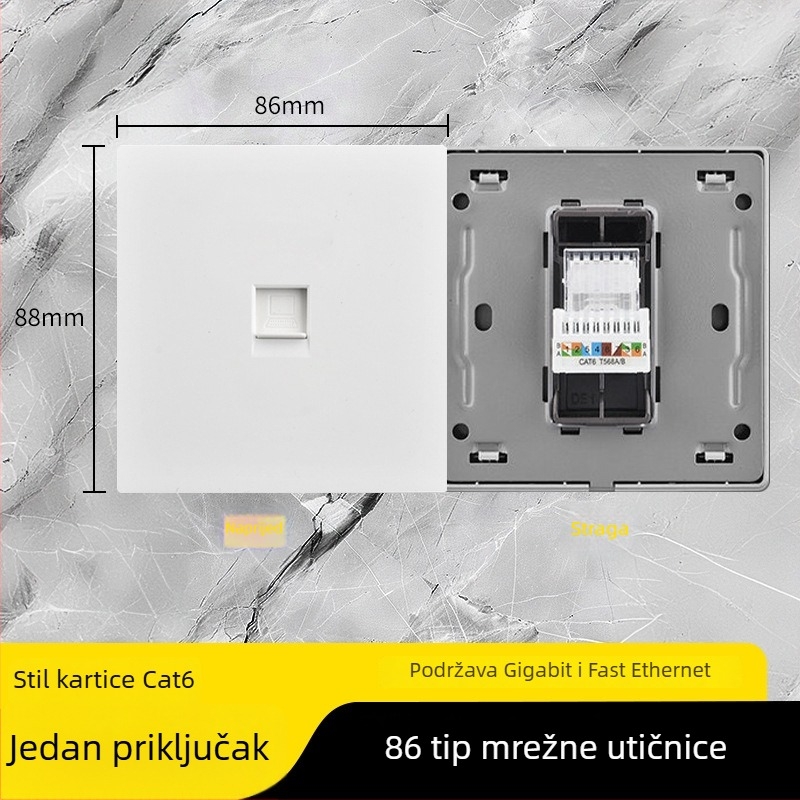 86-tipni Cat6 mrežni panel s dvostrukim utorima — zidni, standard: Novi nacionalni standard; marka: Jabra