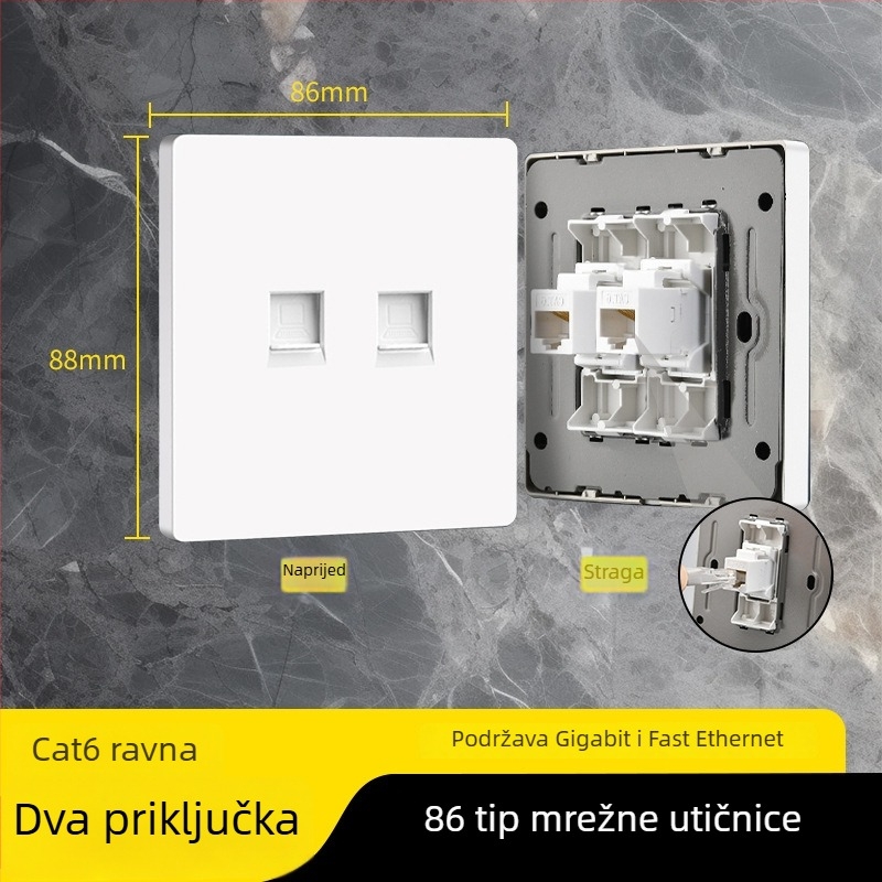86-tipni Cat6 mrežni panel s dvostrukim utorima — zidni, standard: Novi nacionalni standard; marka: Jabra