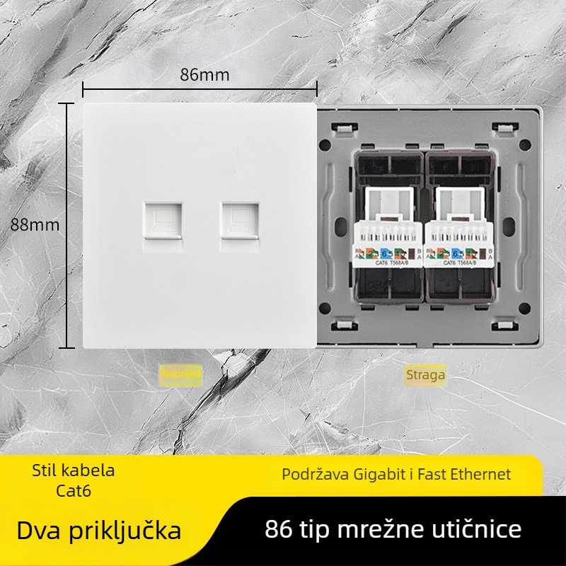 86-tipni Cat6 mrežni panel s dvostrukim utorima — zidni, standard: Novi nacionalni standard; marka: Jabra