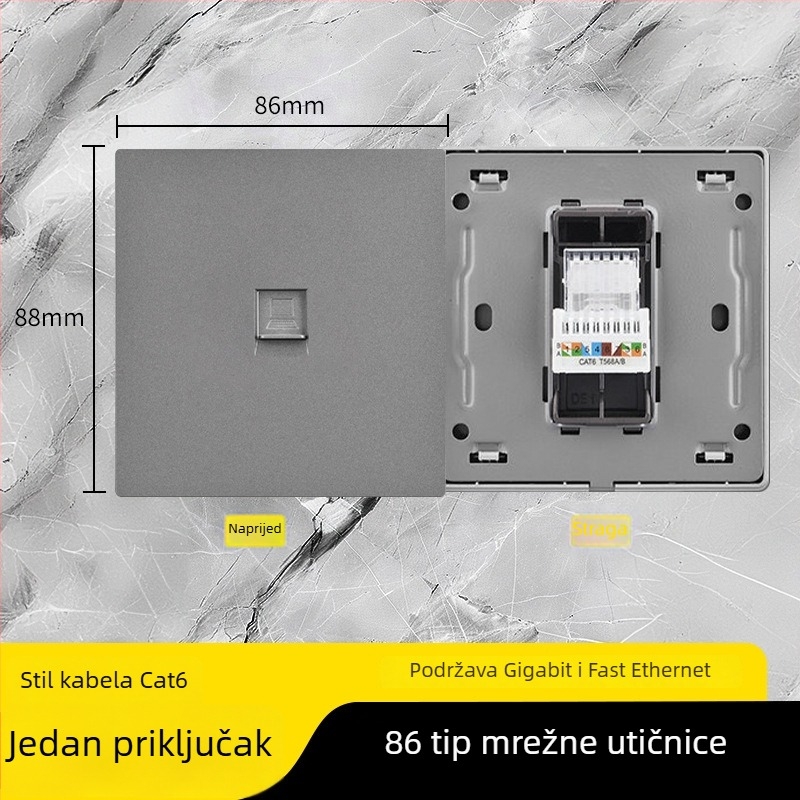 86-tipni Cat6 mrežni panel s dvostrukim utorima — zidni, standard: Novi nacionalni standard; marka: Jabra