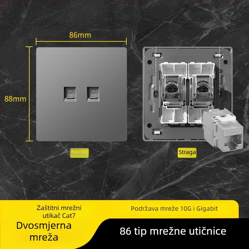 86-tipni Cat6 mrežni panel s dvostrukim utorima — zidni, standard: Novi nacionalni standard; marka: Jabra