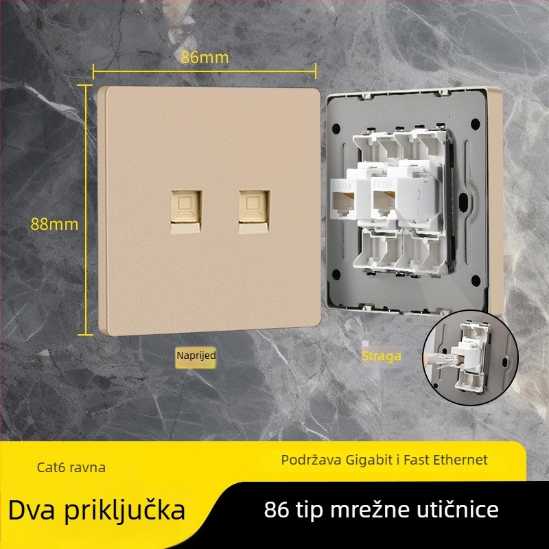 86-tipni Cat6 mrežni panel s dvostrukim utorima — zidni, standard: Novi nacionalni standard; marka: Jabra