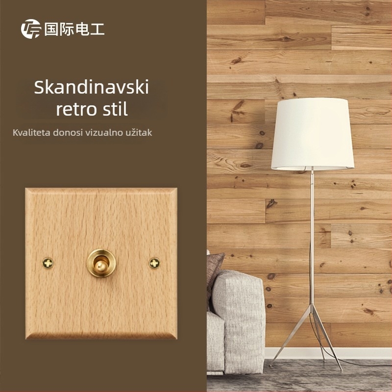 Panel za zidni prekidač i utičnicu tipa 86, od masivnog drva, brončana poluga, 10A/220V, 3C certificirano