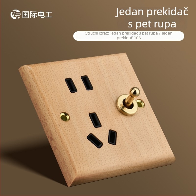 Panel za zidni prekidač i utičnicu tipa 86, od masivnog drva, brončana poluga, 10A/220V, 3C certificirano