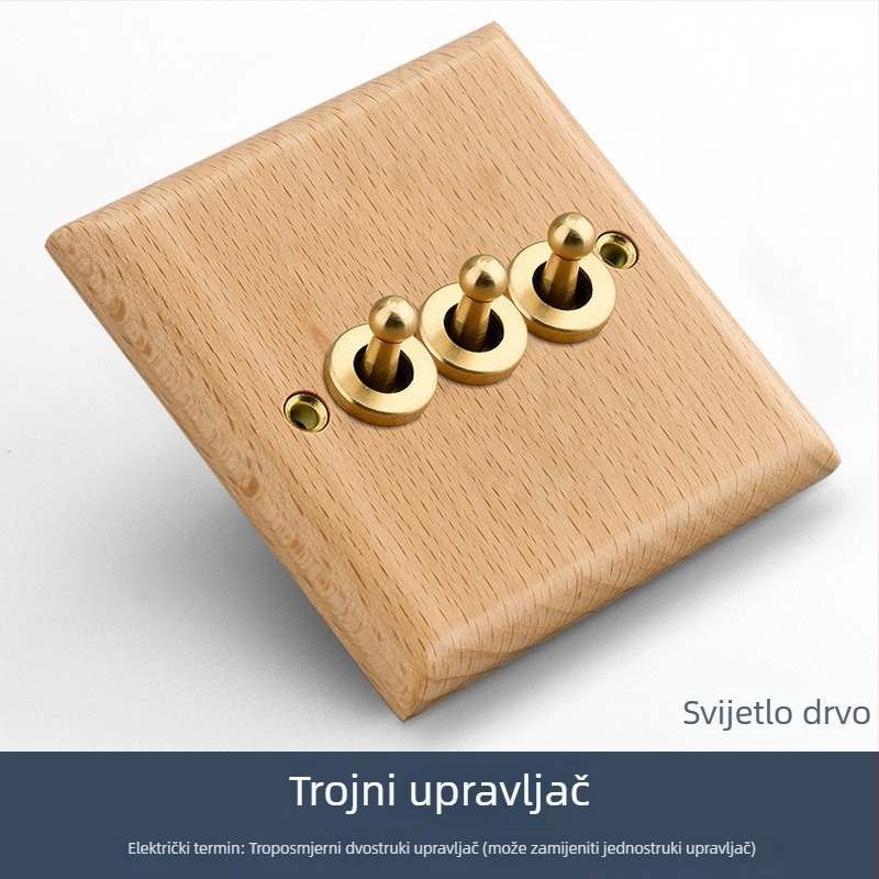 Panel za zidni prekidač i utičnicu tipa 86, od masivnog drva, brončana poluga, 10A/220V, 3C certificirano