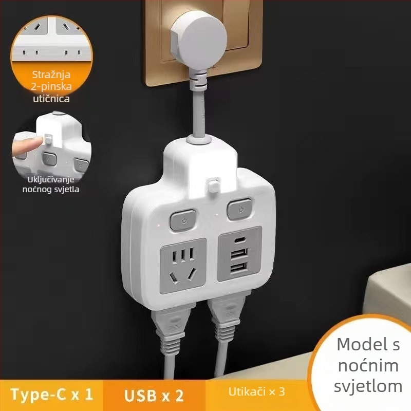 Hongting produžni blok s kabelom, 10A, 220-250V, 2500W, PVC kućište, utičnica