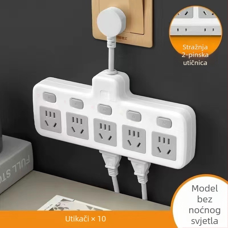 Hongting produžni blok s kabelom, 10A, 220-250V, 2500W, PVC kućište, utičnica