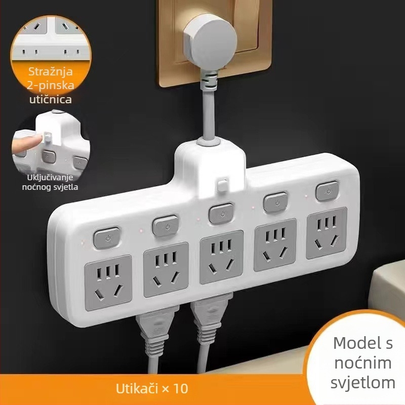 Hongting produžni blok s kabelom, 10A, 220-250V, 2500W, PVC kućište, utičnica