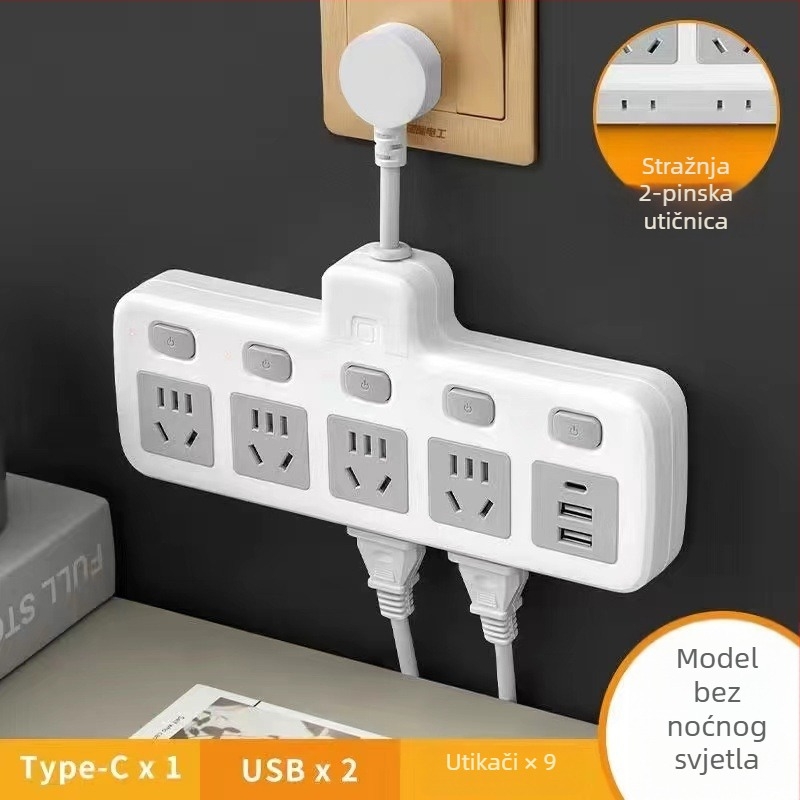 Hongting produžni blok s kabelom, 10A, 220-250V, 2500W, PVC kućište, utičnica