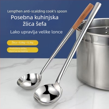 Nehrđajuća čelična kuhinjska žlica s drškom od drveta ili nehrđajućeg čelika – protuklizna, moderni minimalistički stil