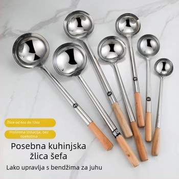 Nehrđajuća čelična kuhinjska žlica s drškom od drveta ili nehrđajućeg čelika – protuklizna, moderni minimalistički stil