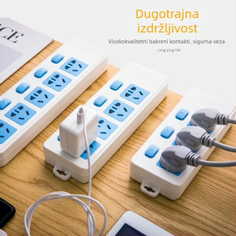 Produžnica s neovisnim prekidačem, 3 utičnice, 10A, 100–250V, 2500W