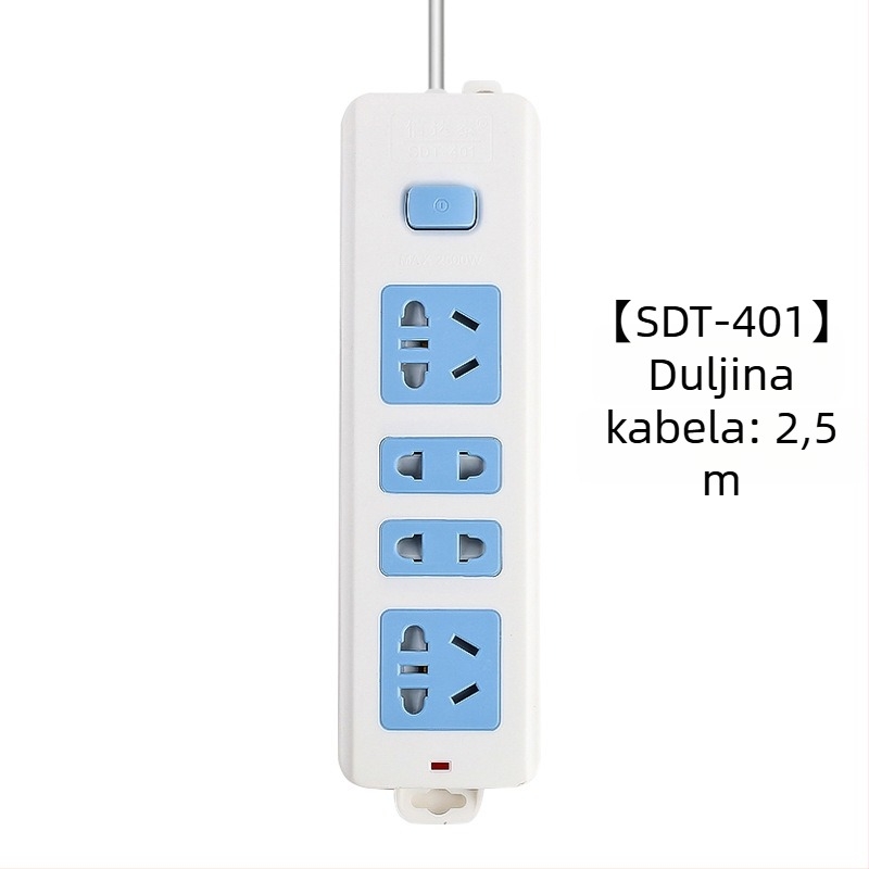 Produžnica s neovisnim prekidačem, 3 utičnice, 10A, 100–250V, 2500W