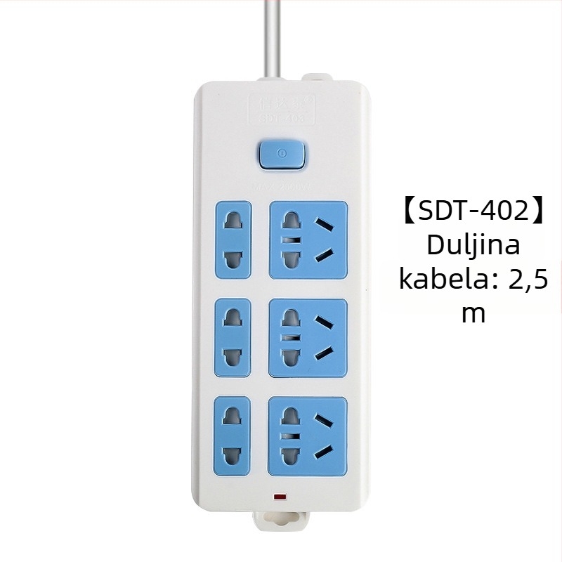 Produžnica s neovisnim prekidačem, 3 utičnice, 10A, 100–250V, 2500W