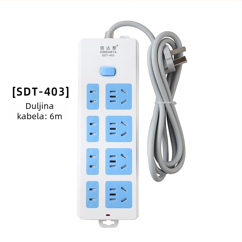 Produžnica s neovisnim prekidačem, 3 utičnice, 10A, 100–250V, 2500W