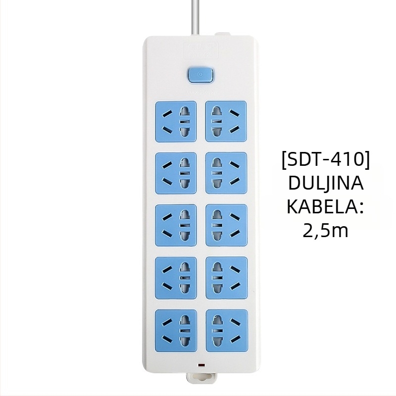 Produžnica s neovisnim prekidačem, 3 utičnice, 10A, 100–250V, 2500W