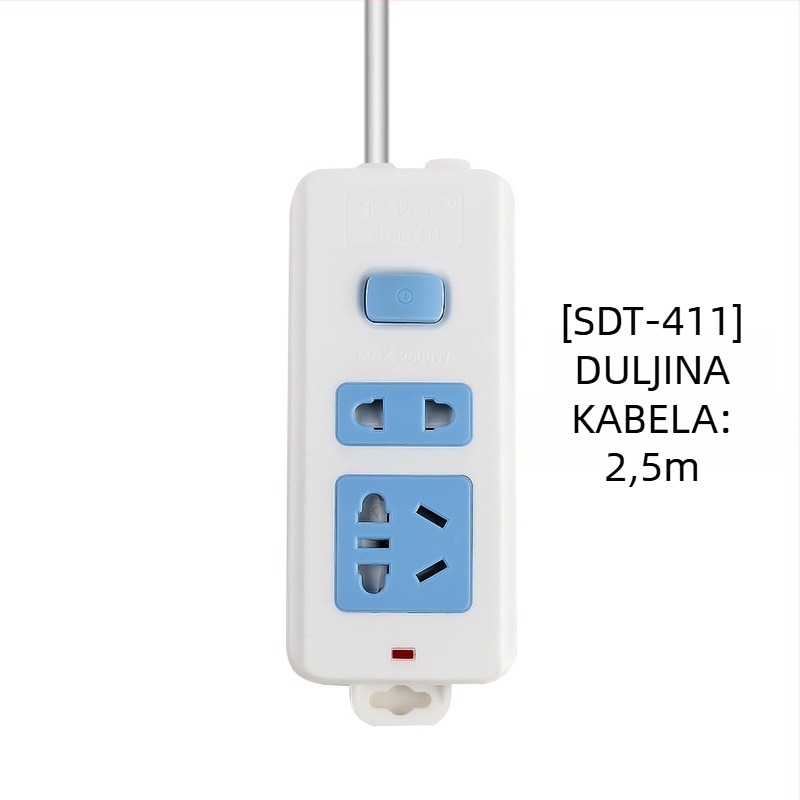 Produžnica s neovisnim prekidačem, 3 utičnice, 10A, 100–250V, 2500W