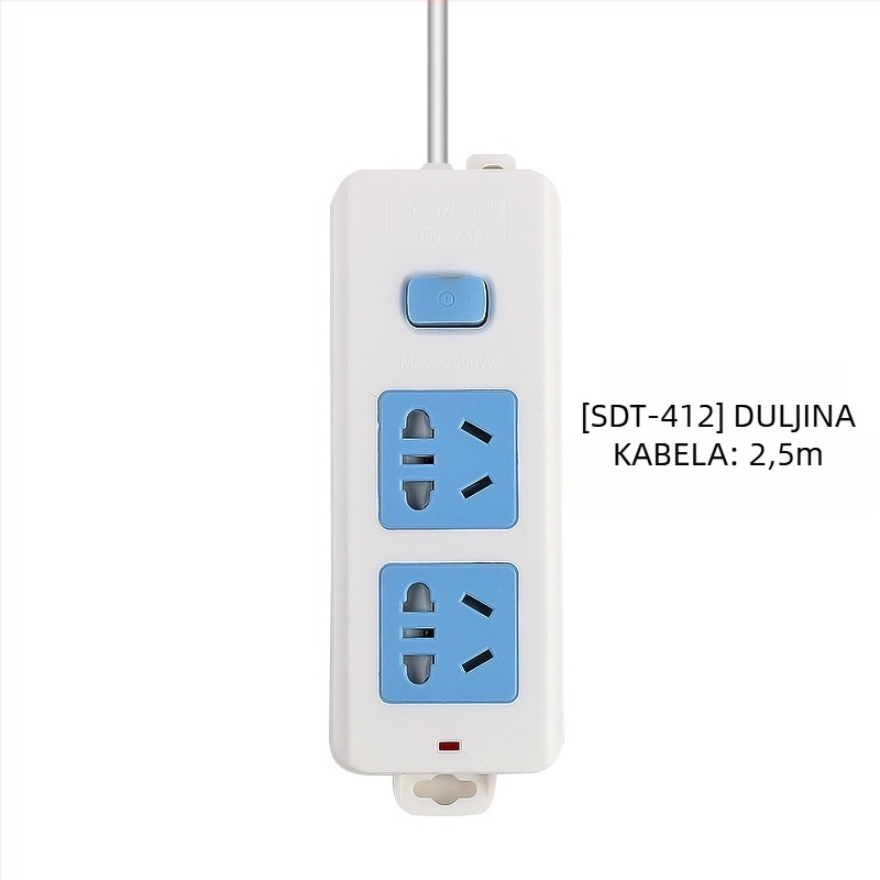 Produžnica s neovisnim prekidačem, 3 utičnice, 10A, 100–250V, 2500W