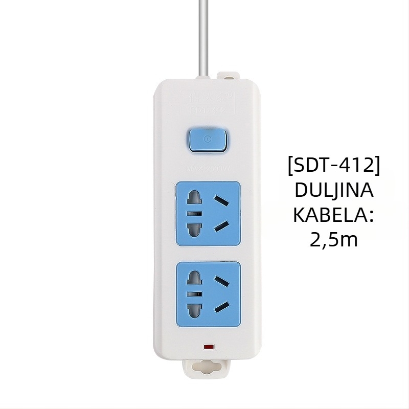 Produžnica s neovisnim prekidačem, 3 utičnice, 10A, 100–250V, 2500W