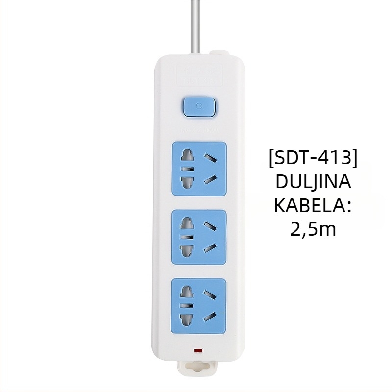 Produžnica s neovisnim prekidačem, 3 utičnice, 10A, 100–250V, 2500W