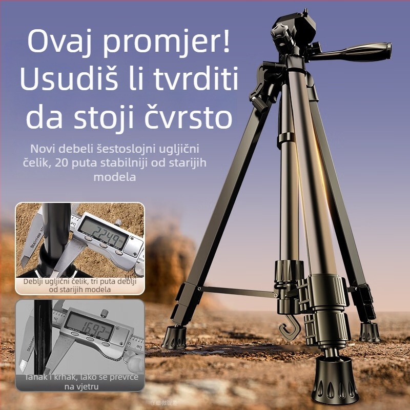 Stativ za kameru, podni stalak za SLR, makro i snimanje na mobitel, visina 1,8 m, metalna konstrukcija, 3-sekcijski dizajn