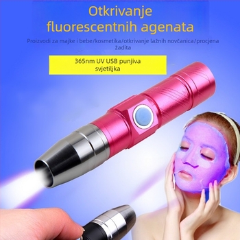 Ručna UV LED lampa 365nm za otkrivanje fluorescence i provjeru banknota | aluminijska legura, 1200mAh, USB punjenje