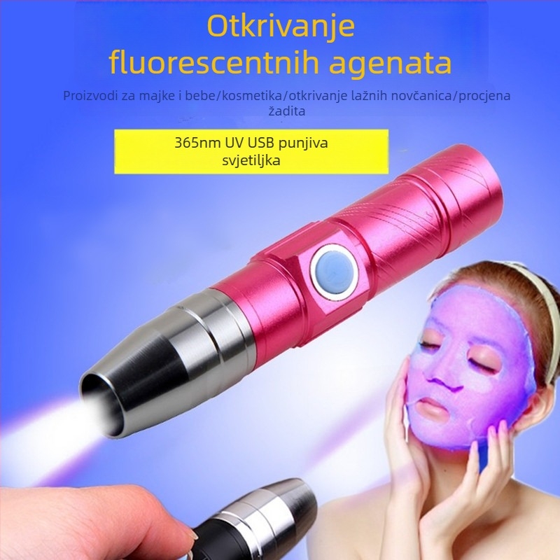 Ručna UV LED lampa 365nm za otkrivanje fluorescence i provjeru banknota | aluminijska legura, 1200mAh, USB punjenje