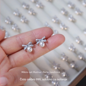 Kun ling naušnice - u obliku luka, s dijamantima, od srebra 99%, za žene, proljeće 2025