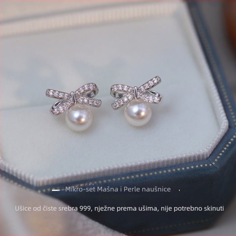 Kun ling naušnice - u obliku luka, s dijamantima, od srebra 99%, za žene, proljeće 2025