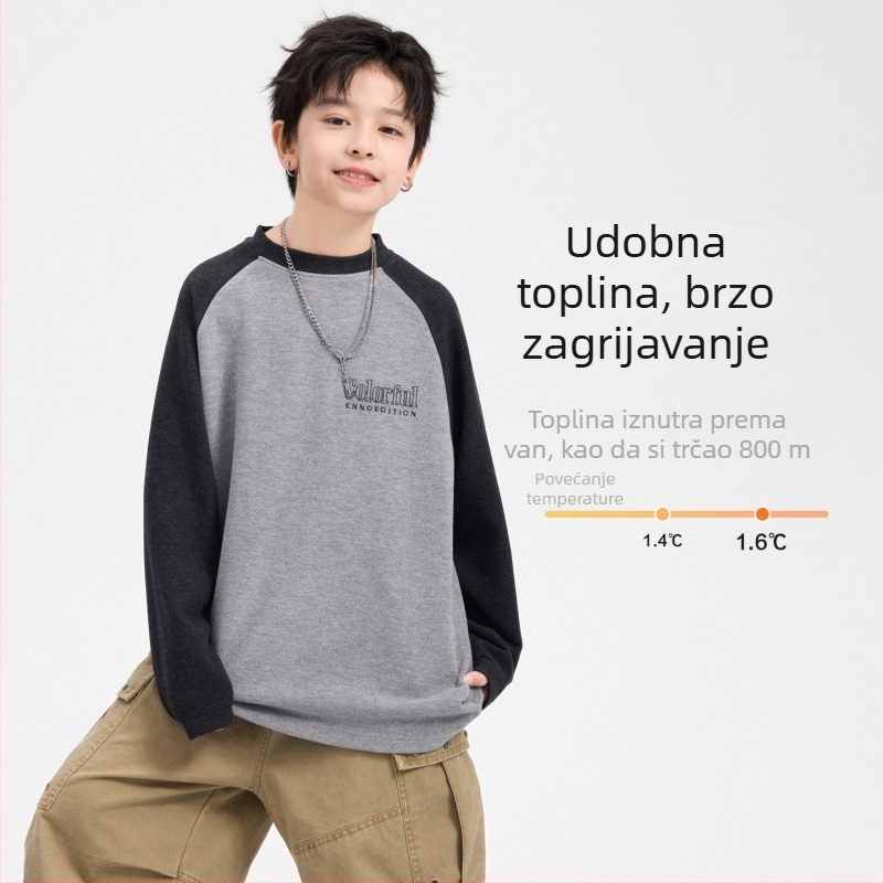 Dječja majica s dugim rukavima, fleece podstavom, dvostruko blok boja, okrugli izrez