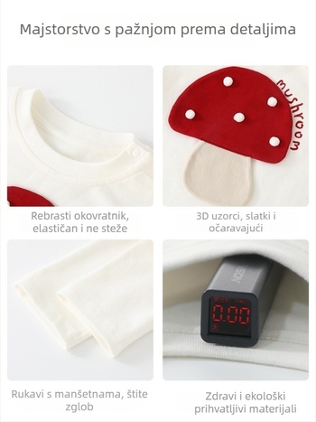 Unisex dječja majica s dugim rukavima, okrugli izrez, 95% pamuk + 5% elastan, karikatura s gljivama