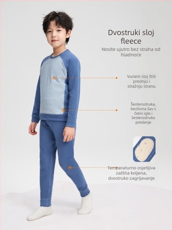 Leftwest Dječji termalni osnovni set, antibakterijski, antistatički, s vunenim flisom, debeo zimski dvodijelni set s dugim rukavima i hlačama