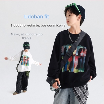 Dječja pulover majica bez kapuljače, korejski stil, natpis, 100% pamuk, dugi rukavi