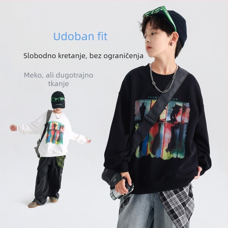 Dječja pulover majica bez kapuljače, korejski stil, natpis, 100% pamuk, dugi rukavi