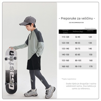 Dječji sportski set s brzo sušećom materijom, dugi rukav gornji dio i šorcevi, 85% najlon, višedijelni set, za djecu preko 8 godina