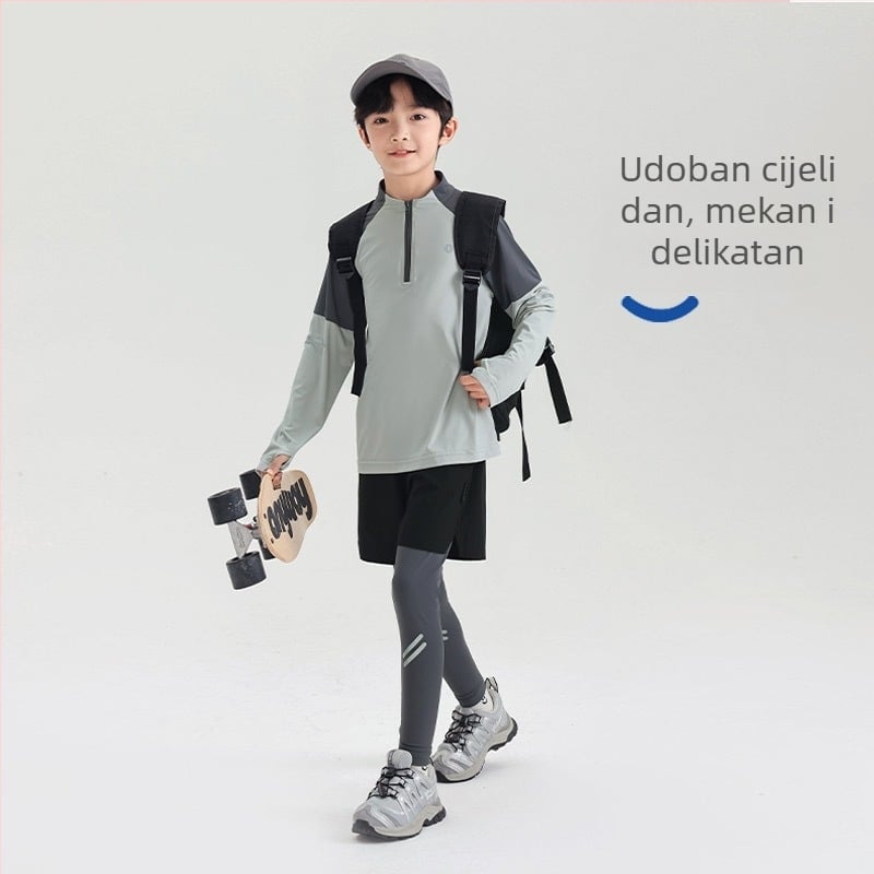 Dječji sportski set s brzo sušećom materijom, dugi rukav gornji dio i šorcevi, 85% najlon, višedijelni set, za djecu preko 8 godina