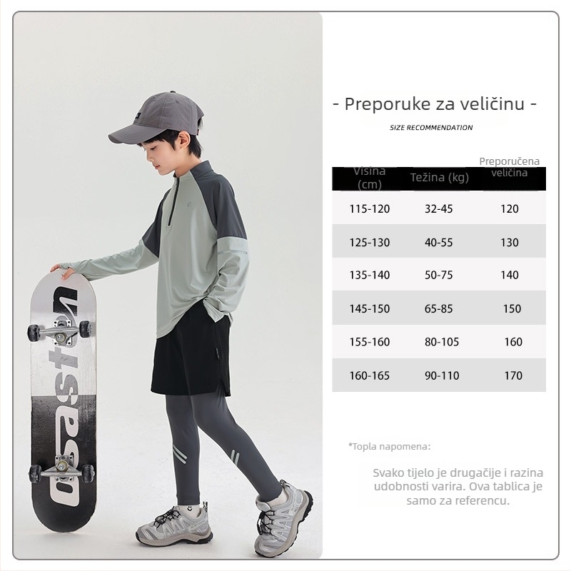 Dječji sportski set s brzo sušećom materijom, dugi rukav gornji dio i šorcevi, 85% najlon, višedijelni set, za djecu preko 8 godina