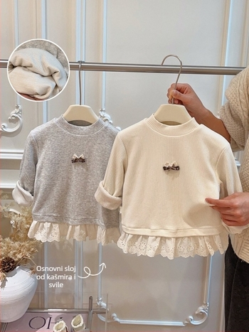 Dječji hoodie bez kapuljače – Debeli i topli, Korejski stil s crtanim uzorkom, Dugi rukavi, pulover, 50% pamuk, uzrast 3–8 godina