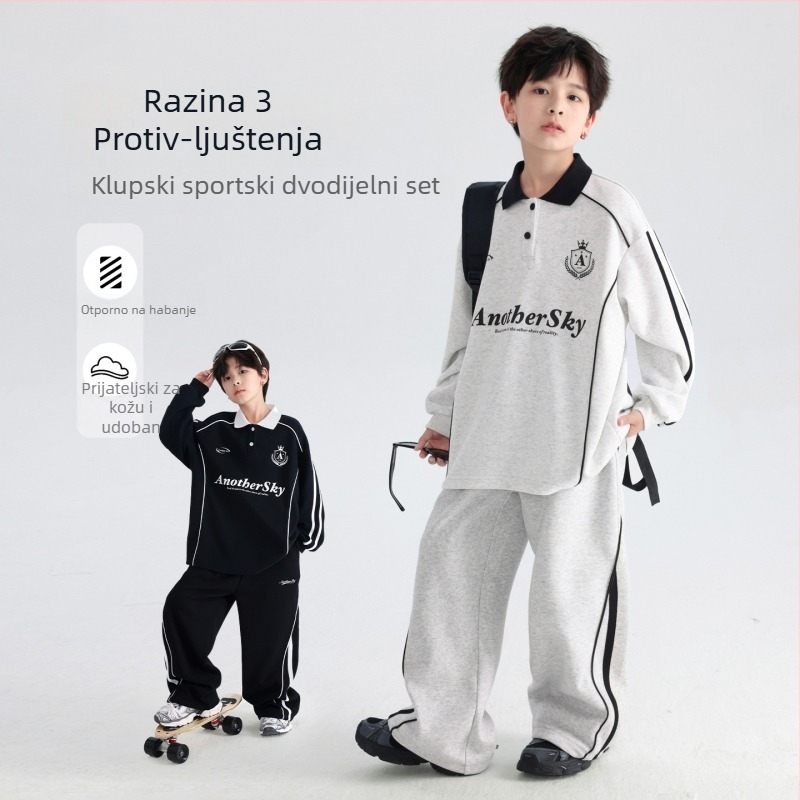 Dječji dvodijelni polo set u korejskom stilu, dugi rukavi, pamuk, otisak s slovima