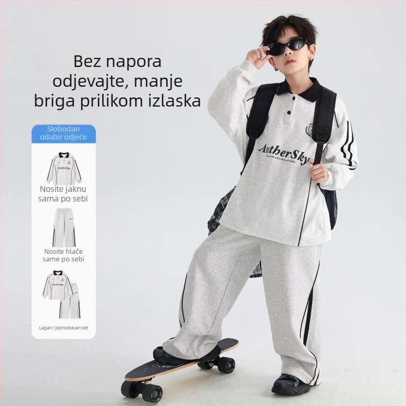 Dječji dvodijelni polo set u korejskom stilu, dugi rukavi, pamuk, otisak s slovima